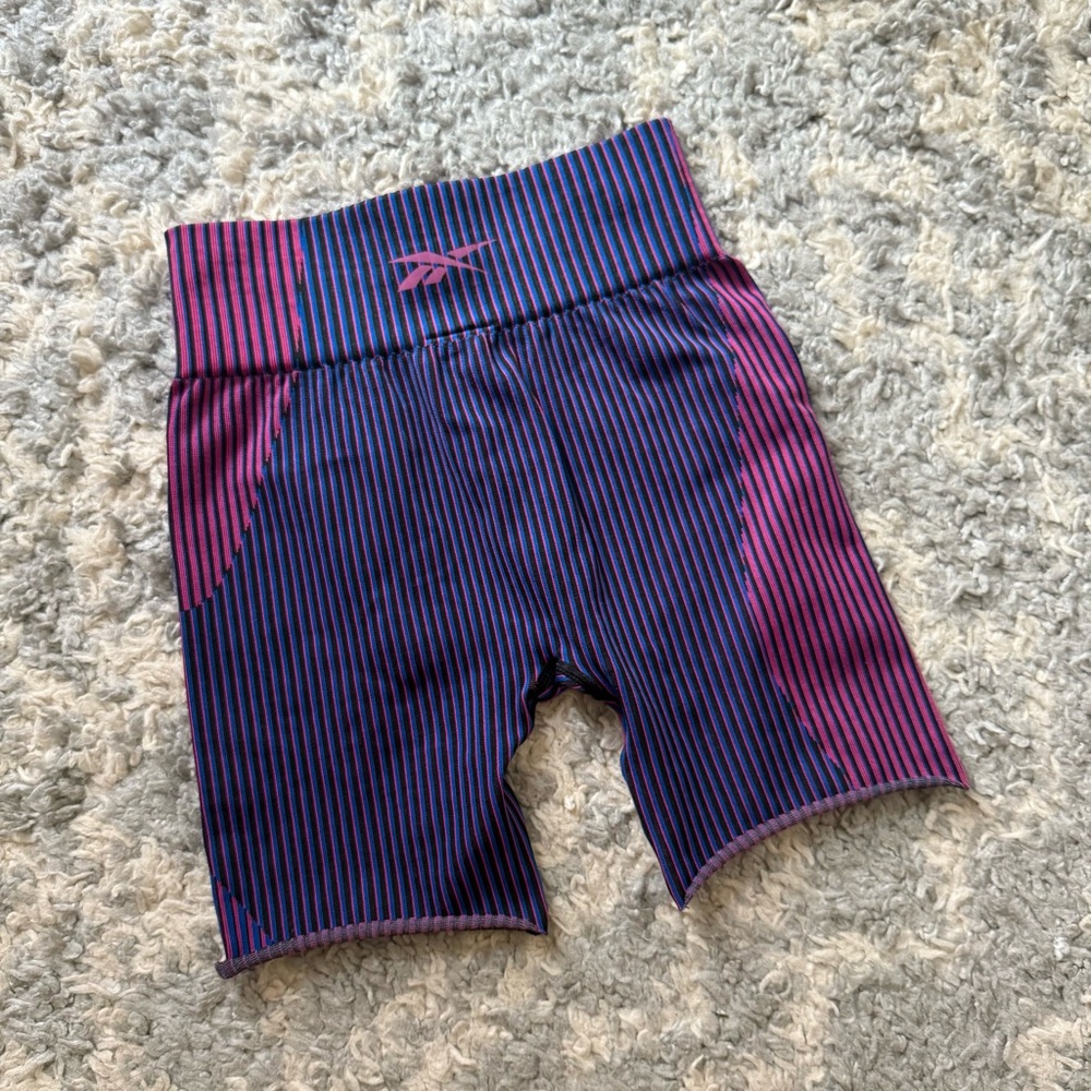 Reebok Women's Purple and Blue and pink Striped Athletic Shorts